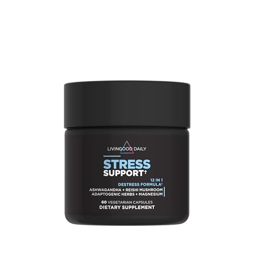 Livingood Daily Stress Support, 12-in-1 Supplement with Ashwagandha, Reishi Mushroom, Vitamin B...