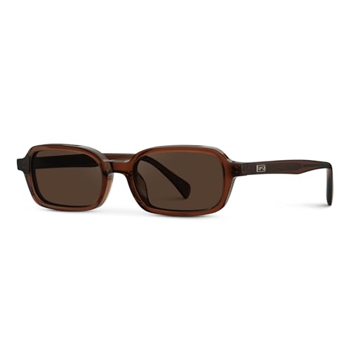 WearMe Pro Womens Slim Rectangular Sunglasses: 90s Brown Lens Fashion Anti-Reflective Lenses Minimal Style (Cocoa Brown/Brown Lens)