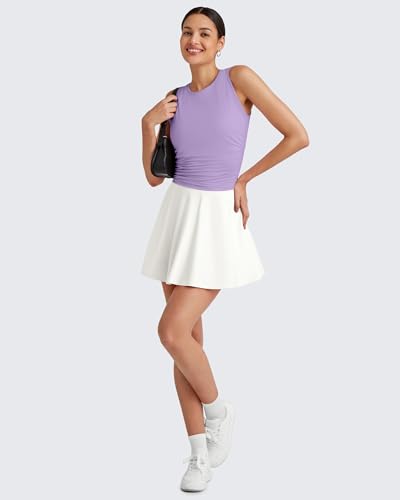 Image of G4Free Skimetic Workout Tank Tops for Women Side Ruched Sleeveless High Neck Crop Top Summer Athletic Gym Shirts