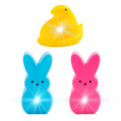 Peeps Light Up Easter Bathroom Toys for Kids, 3 Pack Bunny and Chick LED Night Bath Toys, Glowing Waterproof Novelty Toy Set for Easter Baskets, Party Favors