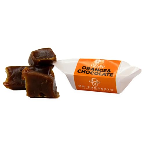 Traditionelle vegane Karamellbonbons - Orange & Schokolade - Mr. Fudgesto Sweets - 250g Karamellen Box - Gourmet-Behandlung Perfekt zum Verschenken
