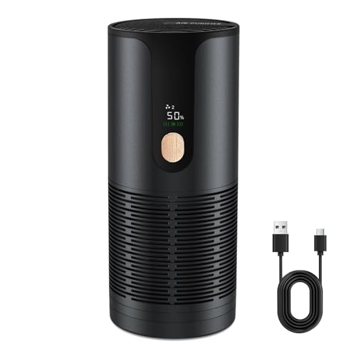 Arint Mini Car Air Purifier-4 Layer Filtration & LCD Display,15dB Quiet,Cordless...