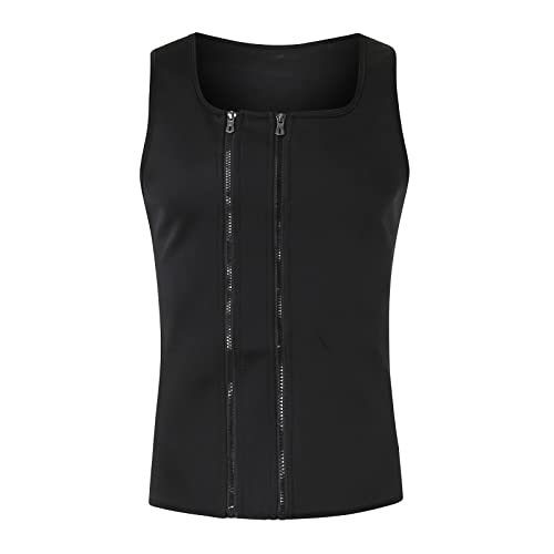 Mens Double Zipper Sweaty Sauna Vest Abdomen Corset Waist Trainer Corset Neoprene Top Shapewear Slimming Workout Shirt Black #TOP1