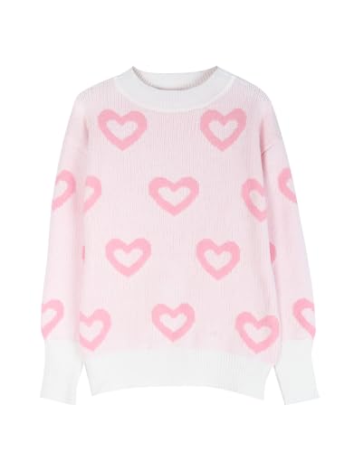 Image of Women's Long Sleeve Mock Neck Sweaters Loose Cute Heart Pullover Sweater