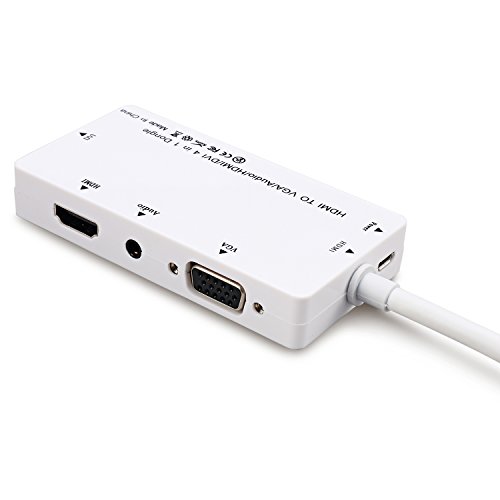 CABLEDECONN Multiport 4-in-1 HDMI to HDMI/DVI/VGA Adapter Cable with Audio Output Converter (White)
