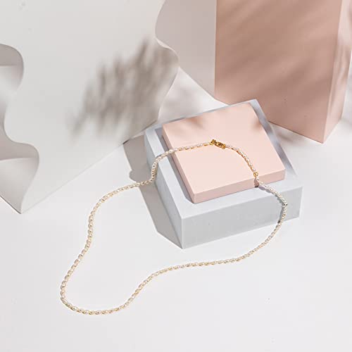 PAVOI 14K-18K Gold Plated Dainty Pearl Necklaces for Women - Station Beaded Choker Paperclip Chain Gold Pearl Necklace Bridal Jewelry4