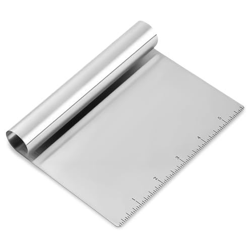 Dough Cutter and Scraper Tool Kitchen - Dough Scraper Stainless Steel Pizza Cutter Pastry Scraper for Baking Cake Decorating Bench Scraper - Pizza Dough Cutter with Measuring Scale Large Cake Cutter