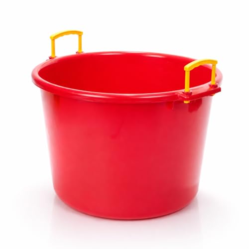 LAVLU 70 Quart Plastic Utility Muck Tub with Handles Heavy Duty Multipurpose Bucket for Gardening Cleaning Livestock Storage and Household Use Red