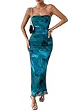 GORGLITTER Women's Floral Strapless Bodycon Wedding Guest Dress Vacation Summer Birthday Tropical Maxi Long Sun Dresses Green Medium