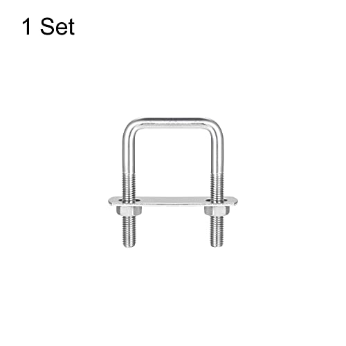 Image of uxcell Square U-Bolts, 42mm(1.65 inch) Inner Width 65mm Length M8 304 Stainless Steel U Clamp Bolt with Nuts and Plates, for Boat Trailer