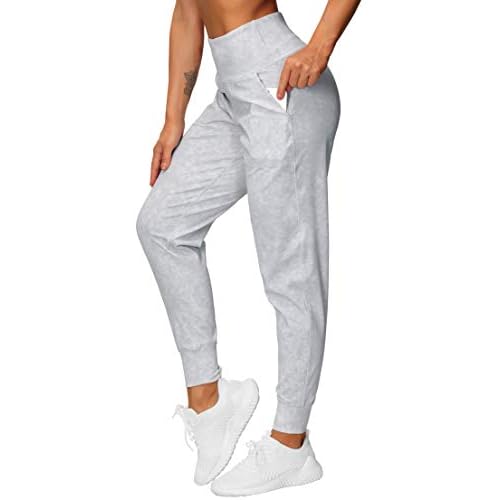 THE GYM PEOPLE Women's Joggers Pants Lightweight Athletic Leggings Tapered Lounge Pants for Workout, Yoga, Running Small Tie Dye White
