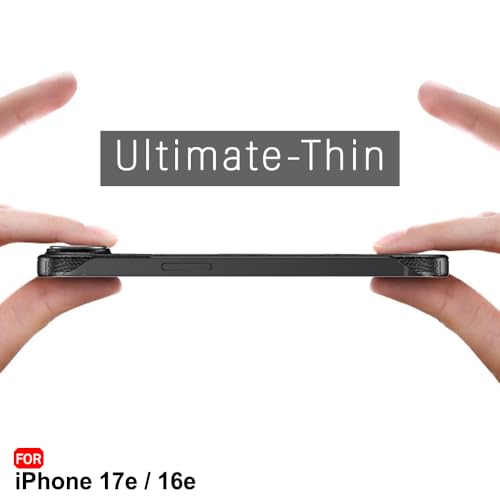 Image of TheGiftKart for iPhone 16e / iPhone 17e Case, Slim Hard Back Cover, Leather Texture Finish, Metal Camera Ring, Lightweight Profile, Hybrid Ultimate Slim Back Cover Case (PC & TPU, Black)