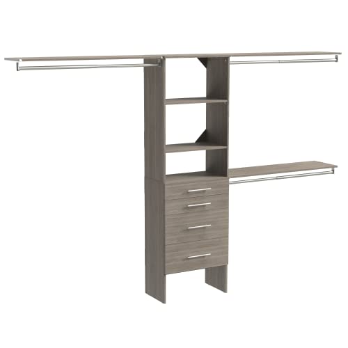 Closetmaid Suitesymphony Wood Closet Organizer Kit With Tower 3 Hang Rods, Top Shelves, 3 Drawers, Modern, Fits Spaces 6-10 Ft. Wide, Graphite Grey #TOP19