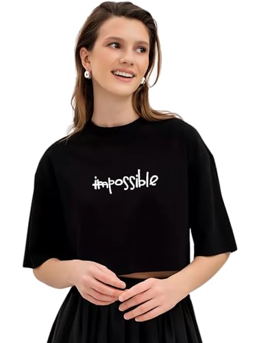 Pennywears.Co Chic Black Crop Top T-Shirt for Women & Teens - Half Sleeves | Soft Fabric, Trendy Casual Outfit for Summer & Beyond (in, Alpha, S, Regular, Black)