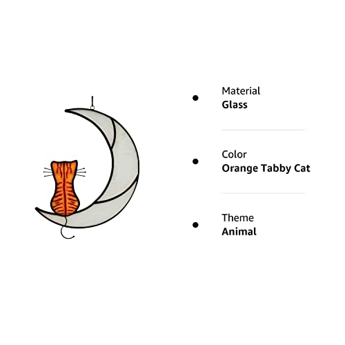Haosum Orange Tabby Cat Decor,Orange Cat On White Moon Handmade Stained Glass Window Hanging,Cat On Moon Suncatcher Decoration Gift For Cat Lover,Cat Decor Hung On Windows Bedrooms Living Room… #TOP5