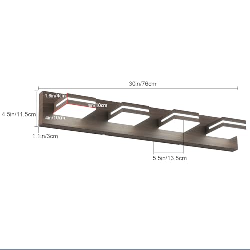 SineRise LED Modern Bathroom Vanity Light Fixtures (4-Light, 30-Inch, Dimmable), Brown Wood Painted Modern Acrylic Bathroom Wall Lighting Fixtures Over Mirror (Cool White 6000K) by SineRise - Image 4