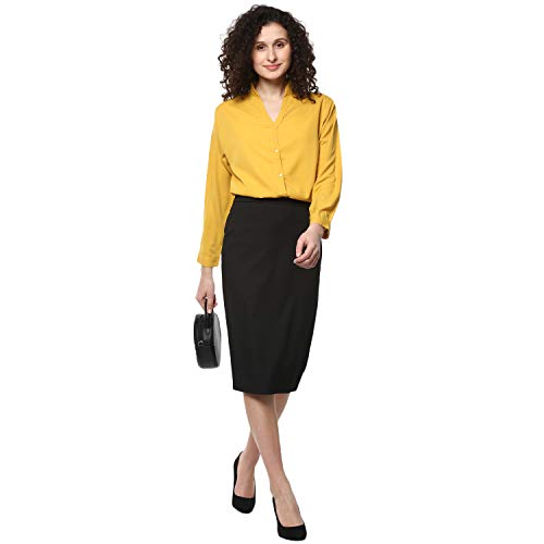 Image of mayra Women's Crepe Yellow Color Long Sleeve Shirt