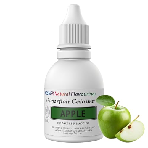 Sugarflair Natürliches Lebensmittelaroma Koscher Apple, Intensives Aromatropfen für Kuchen, Cupcakes, Frostings, Getränken, Eis - 100% Natural Flavour - 30 ml