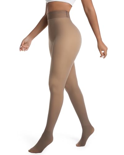 ViShawtek Medias Térmicas Mujer Invierno, Pantis Termicos con Pelo por Dentro, Leotardos Marrón, Fleece Lined Tights, Thermal Tights