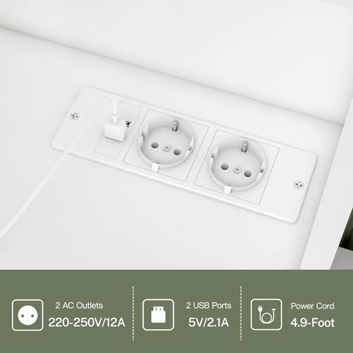 TEENFON Tocador de Maquillaje con Espejo con luz LED y Toma de Corriente, 8 Cajones, 6 Estantes de Almacenamiento, 3 Modos de Color y Brillo Ajustable, Tocador de Esquina, Blanco - imagen 4