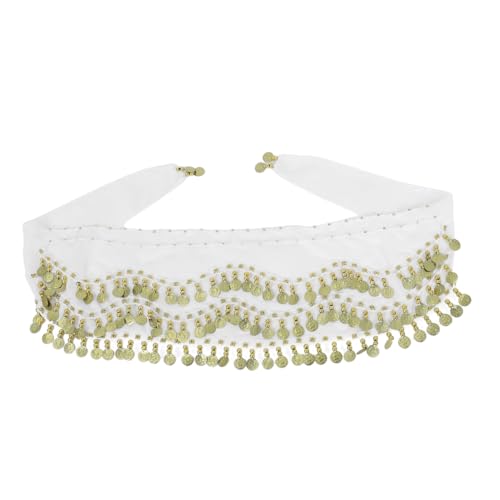 Écharpe blanche pour danse du ventre sonore avec pièces et paillettes scintillantes