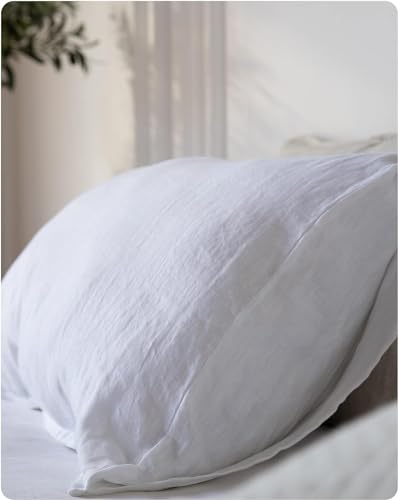 Image of XZ XIFA 100% Washed French Flax Linen Envelope Pillowcases, Pack of 2, Breathable & Durable Farmhouse Bedding (White, Standard King 20 inchx36 inch)