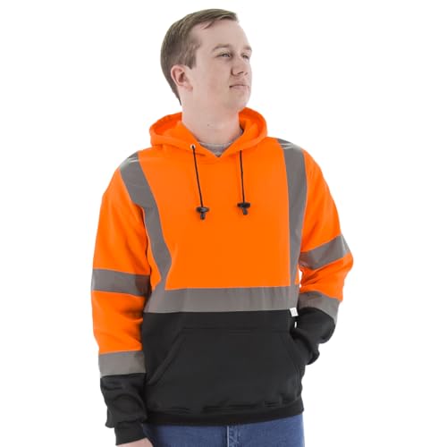 Majestic 75-5328/X5 High Visibility Orange Hooded Pullover Sweatshirt, Polyester Fleece, Darker in Areas that Get Soiled, Meets ANSI 3 Type R Standard, 5X Large