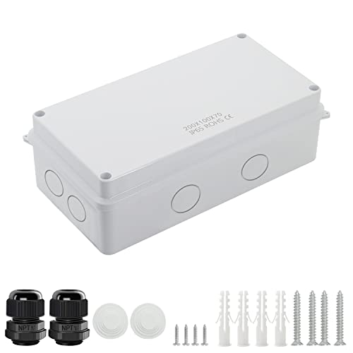 LeMotech Anschlusskasten mit reservierten Löchern ABS Kunststoff Elektrokasten IP65 wasserdichte staubdichte Projektgehäuse für Elektronik Weiß Außengröße 200x100x70mm