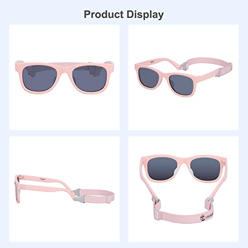 Cocosand Toddler Sunglasses With Strap Polarized Retro Square Soft Silicone Nose Pads For Baby Kids Boys Girls Age 0-24 Months, Baby Pink #TOP2