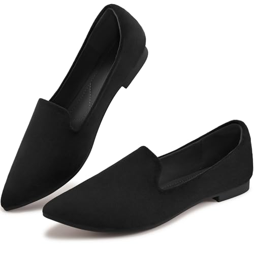 Aomigoct Flats for Women Dressy Shoes: Comfortable Suede Work Flats - Ladies Casual Slip On Walking Shoes