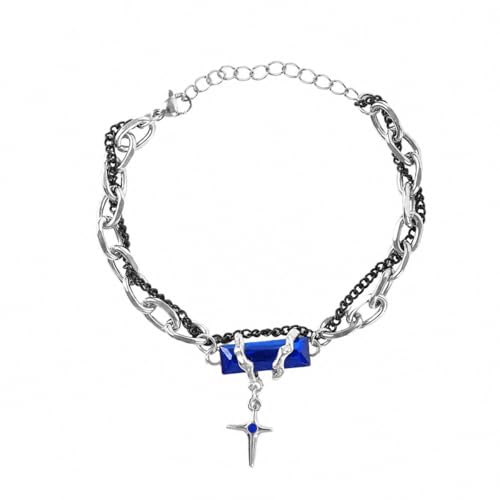 Image of PROBEROS Bracelet for Men Gothic Double Chain Star Charm Link Chain Punk Hip Hop Unisex Style Rock Cool Adjustable Bracelet Gifts for Boyfriend & Husband