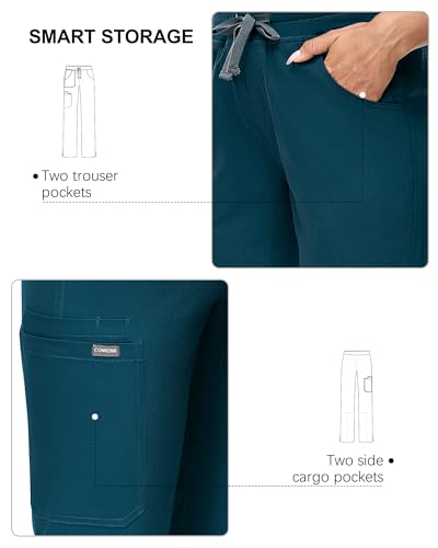 Image of COMENII Scrubs for Women, Mid Rise Straight Leg Cargo Pants with Knit Yoga Waistband, Easy Care Womens Scrubs Pants