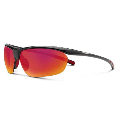 Suncloud Zephyr - Polarisierte Sonnenbrille - für Damen & Herren - Schwarz + Polarisierte rote verspiegelte Gläser