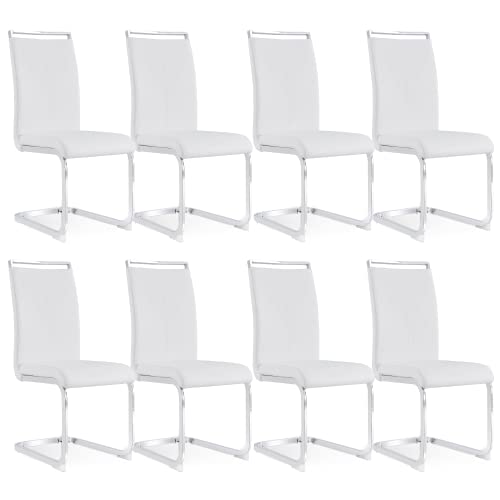 Image of Baysitone Modern Dining Chairs Set of 8, Side & Kitchen Chairs with Faux Leather Padded Seat, High Back, for Dining, Kitchen, Living Room - White