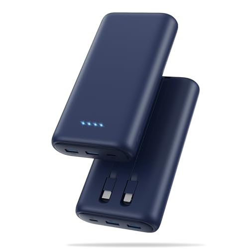Feob Portable Charger 40800mAh Power Bank with Built-in Cables,25W PD USB C Fast Charging Battery Pack,5 Outputs Dual Input Backup Charger for iPhone 17/16/15/14/13/12,Galaxy S24 Android Phone etc