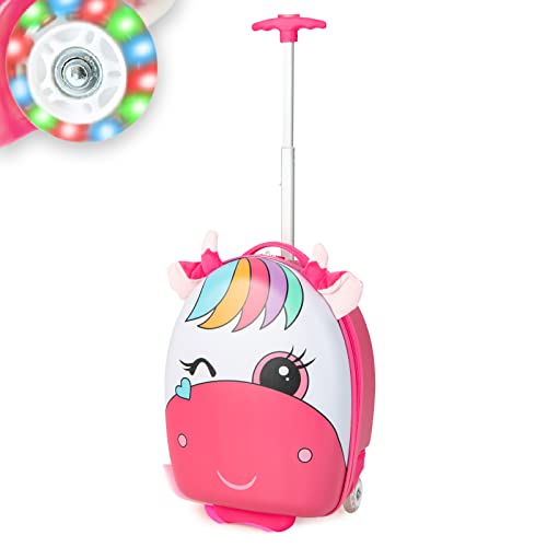 COSTWAY Valise Enfants à roulettes 16’’ avec Roues Lumineuses, Bagages Enfant avec Poignée Rétractable 68-83CM, Bagage à Main Verrouillable pour Voyage...