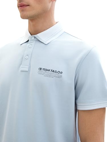 TOM TAILOR Herren Basic Piqué Poloshirt mit Logo-Print , Foggy Blue, L – Ansicht 6