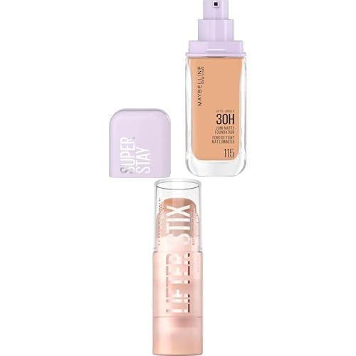 Pack Maybelline New York Base de Maquillaje, Acabado Mate Luminoso, Lumi Matte, Tono 115 + Stick Facial para Contouring, Efecto Lifting, Lifter Stix, Tono 45