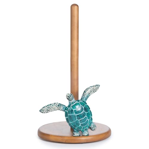 Turtle Paper Towel Holder - Coastal Decor for Home Ocean Decor Beach House Beachy Themed, Sea Turtle Gifts for Women, Cute Decorative Paper Towel Holder Stand Countertop Kitchen Nautical Teal Wood - Image 9
