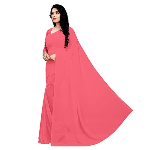 Image of StyleScope Women's Plain Georgette Saree With Georgette Plain Matching Unstitched Blouse Piece (Plainn)