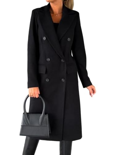 Image of IDEALSANXUN Womens Long Wool Coat Double Breasted Trench Coat Fall Winter Clothes