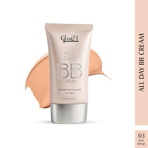 Image of Glam21 BB Cream | Long-Lasting Oil-Free Formula with SPF 30 | Lightweight & Non-Greasy Creamy Texture | Skin-Brightening Daily Makeup for All Skin Types | 40gm, Soft Beige-03