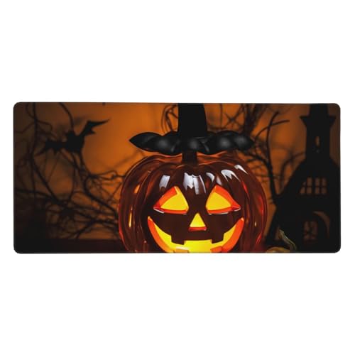 Tapis de souris antidérapant Halloween citrouille grand tapis de bureau XL bords cousus
