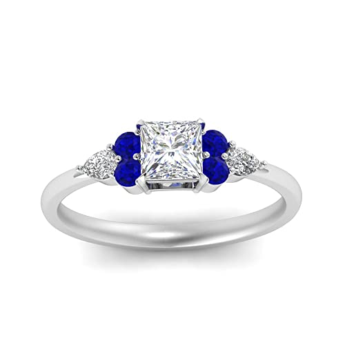 Image of Choose Your Gemstone Princess Shape Accented Engagement Ring 925 Sterling Silver Minimal Modern Design Birthday Gift Wedding Gift Side Stone Engagement Rings : US Size 4 to 12