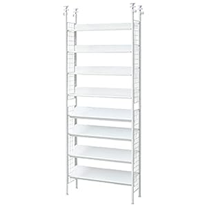 [山善] 突っ張りフリーラック スリム 幅78×奥行25×高さ209-282cm 棚板耐荷重10kg 棚板斜め設置も可能2WAY 壁面収納 本棚 ホワイト(ツヤなし) STR-788R(MWH)
