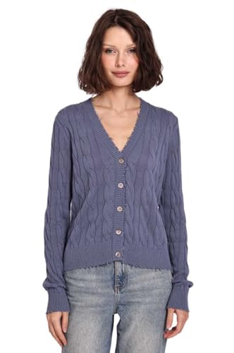 Minnie Rose Women's Long Sleeve V Neck Cotton Frayed Cardigan Sweater