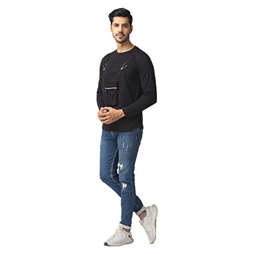 Image of Black Collection Solid Men Dungaree Style Full Sleeve T-Shirt