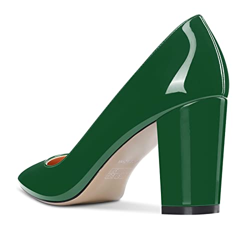 Image of Aachcol Women Pumps Pointed Toe Slip on Mid Heel Dress Office Chunky Block Heels Shoes 3 Inches