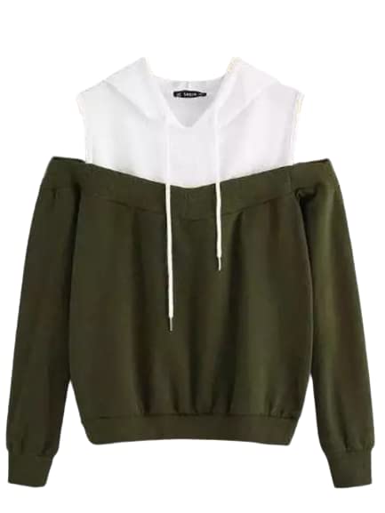 Cold Sholuder Hoodie for Women's (Green, S)-picture-38