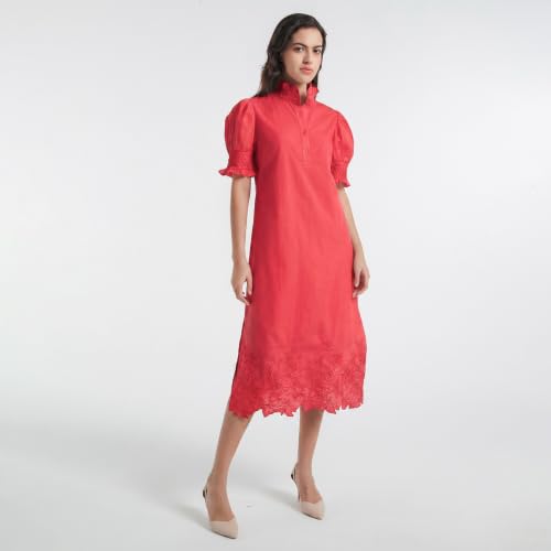 Image of Women's Summer Embroidered Midi Dress 2026 Button Down Short Sleeve Floral Shirt Dress